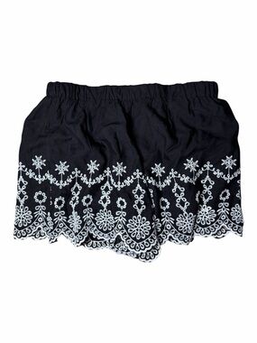 Black Shorts with White Embroidered Hem